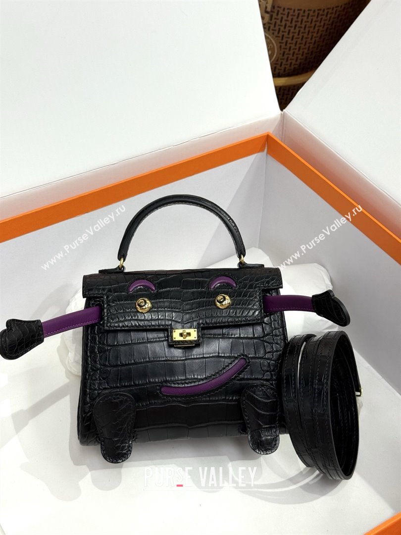 Hermes Kelly Doll Bag in Matt Alligator Leather Black 2025(Handmade) (XX-25122619)