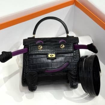 Hermes Kelly Doll Bag in Matt Alligator Leather Black 2025(Handmade) (XX-25122619)