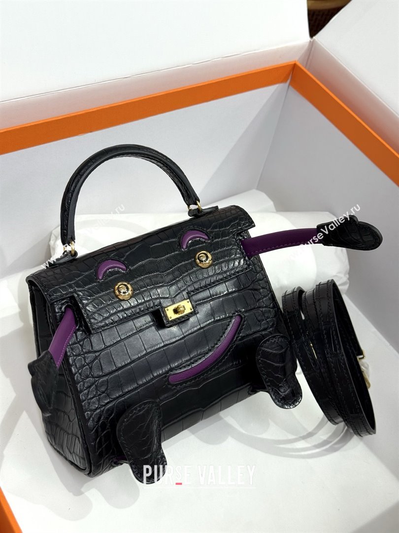 Hermes Kelly Doll Bag in Matt Alligator Leather Black 2025(Handmade) (XX-25122619)