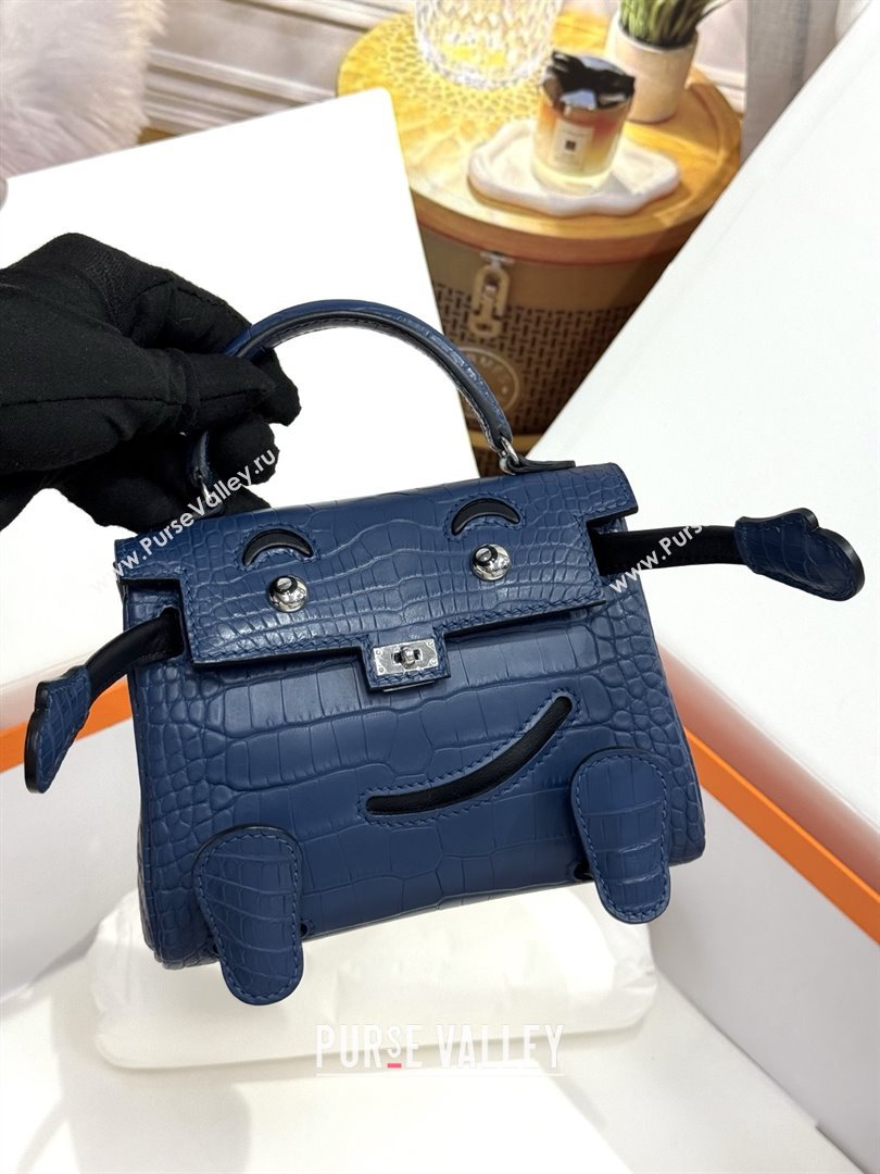 Hermes Kelly Doll Bag in Matt Alligator Leather Blue 2025(Handmade) (XX-25122620)