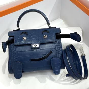 Hermes Kelly Doll Bag in Matt Alligator Leather Blue 2025(Handmade) (XX-25122620)
