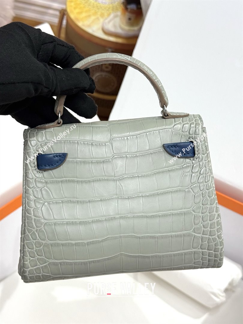 Hermes Kelly Doll Bag in Matt Alligator Leather Grey/Blue 2025(Handmade) (XX-25122621)