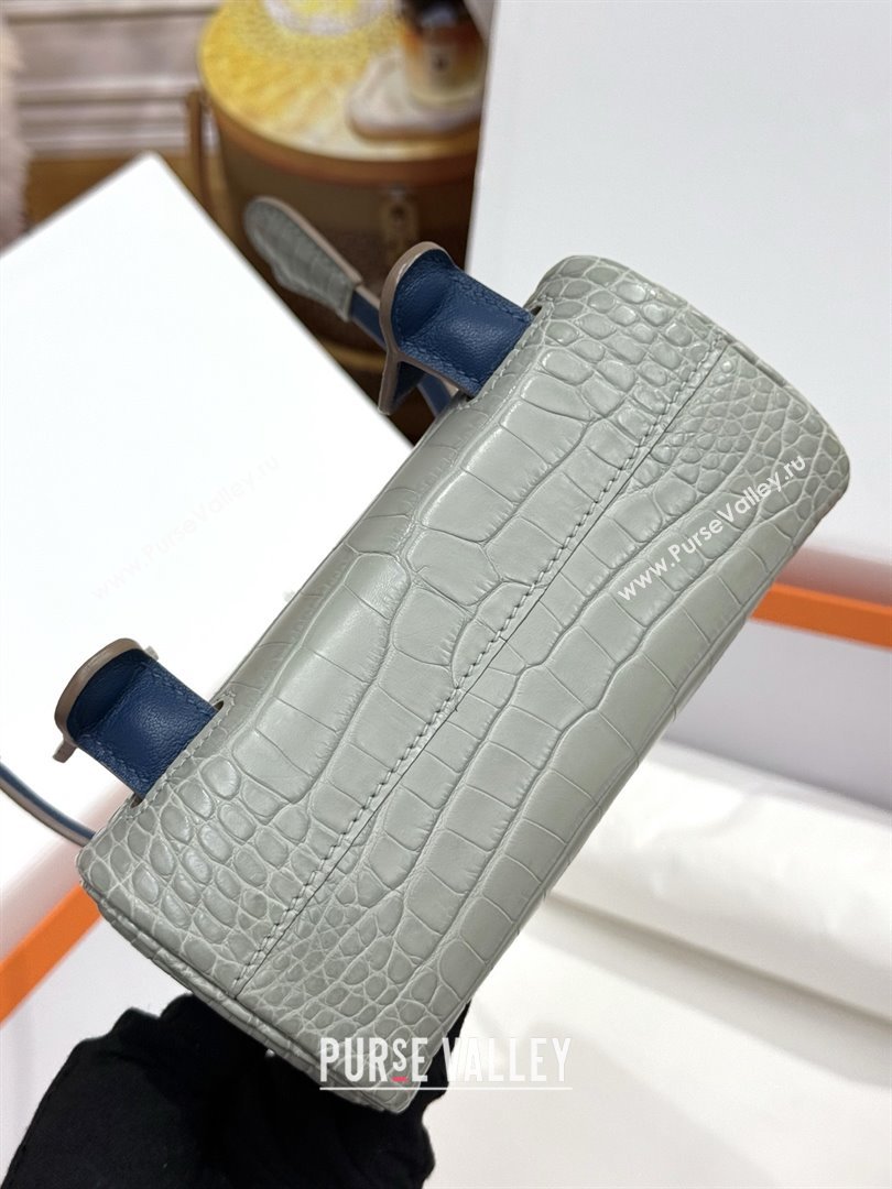 Hermes Kelly Doll Bag in Matt Alligator Leather Grey/Blue 2025(Handmade) (XX-25122621)