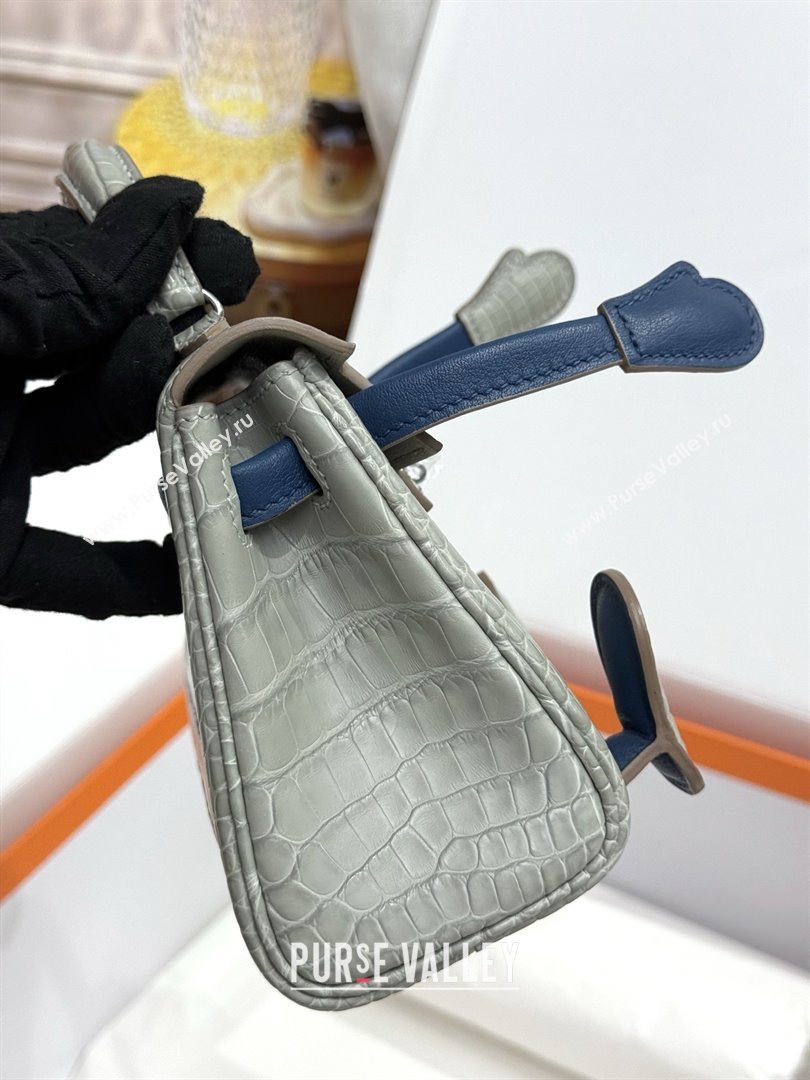 Hermes Kelly Doll Bag in Matt Alligator Leather Grey/Blue 2025(Handmade) (XX-25122621)