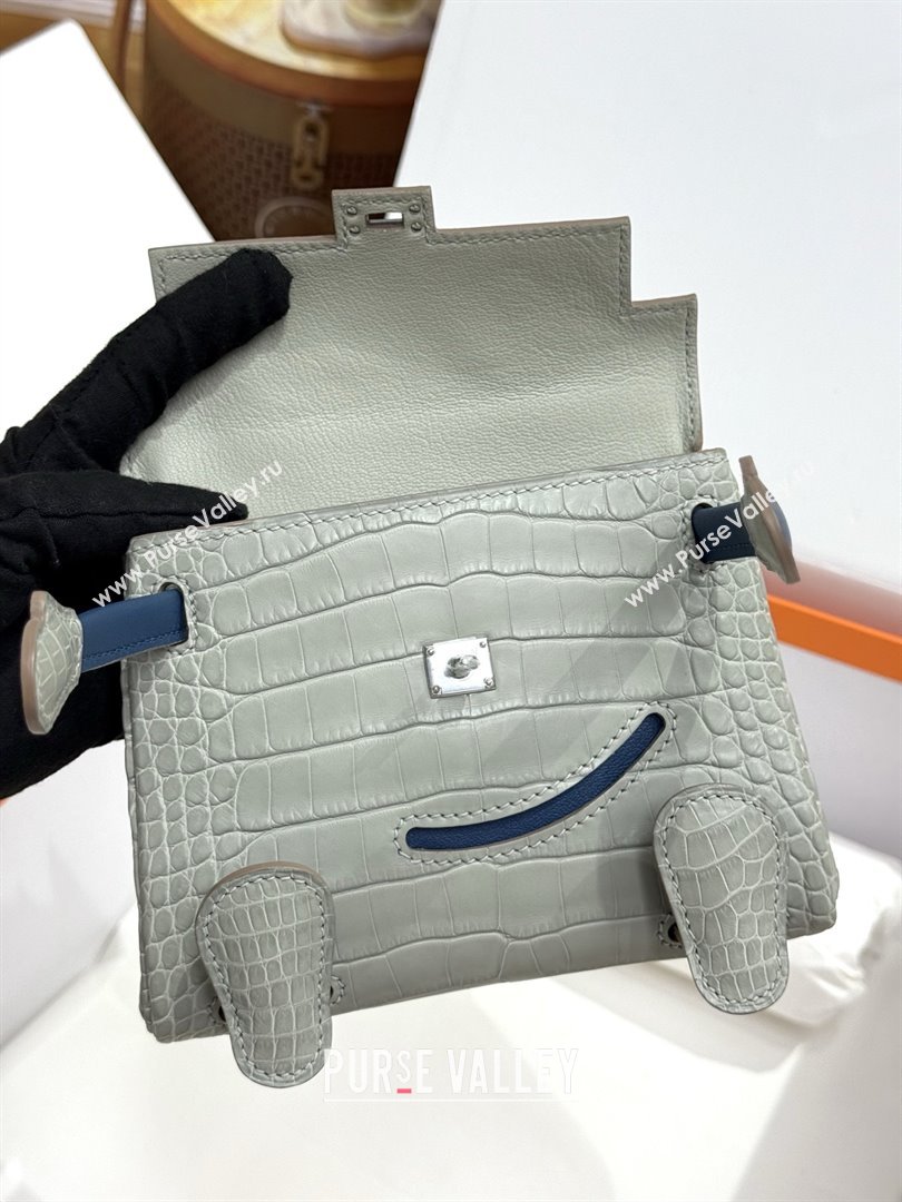 Hermes Kelly Doll Bag in Matt Alligator Leather Grey/Blue 2025(Handmade) (XX-25122621)