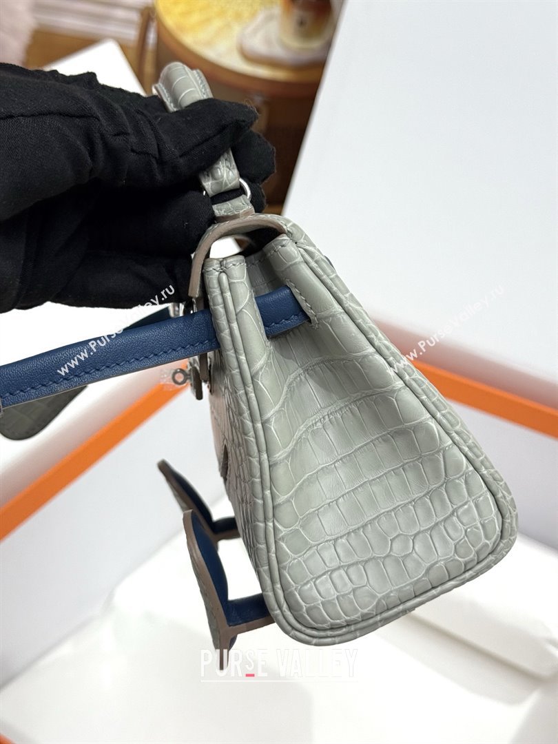 Hermes Kelly Doll Bag in Matt Alligator Leather Grey/Blue 2025(Handmade) (XX-25122621)