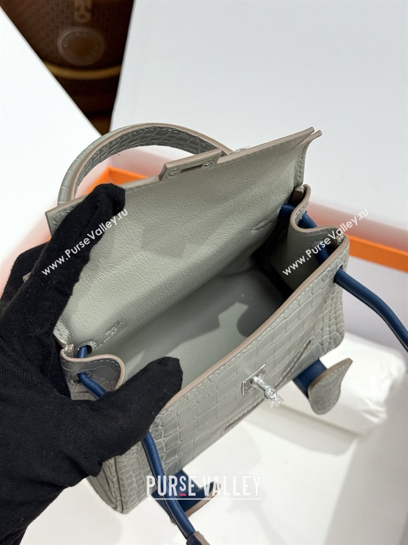 Hermes Kelly Doll Bag in Matt Alligator Leather Grey/Blue 2025(Handmade) (XX-25122621)