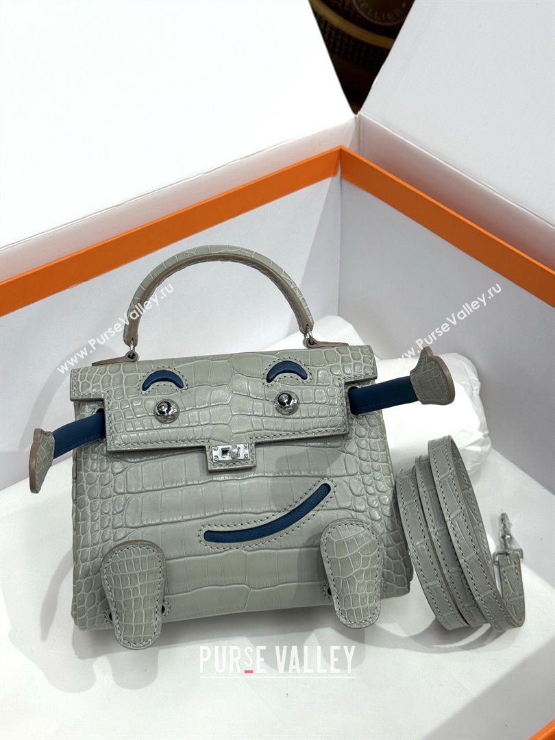 Hermes Kelly Doll Bag in Matt Alligator Leather Grey/Blue 2025(Handmade) (XX-25122621)