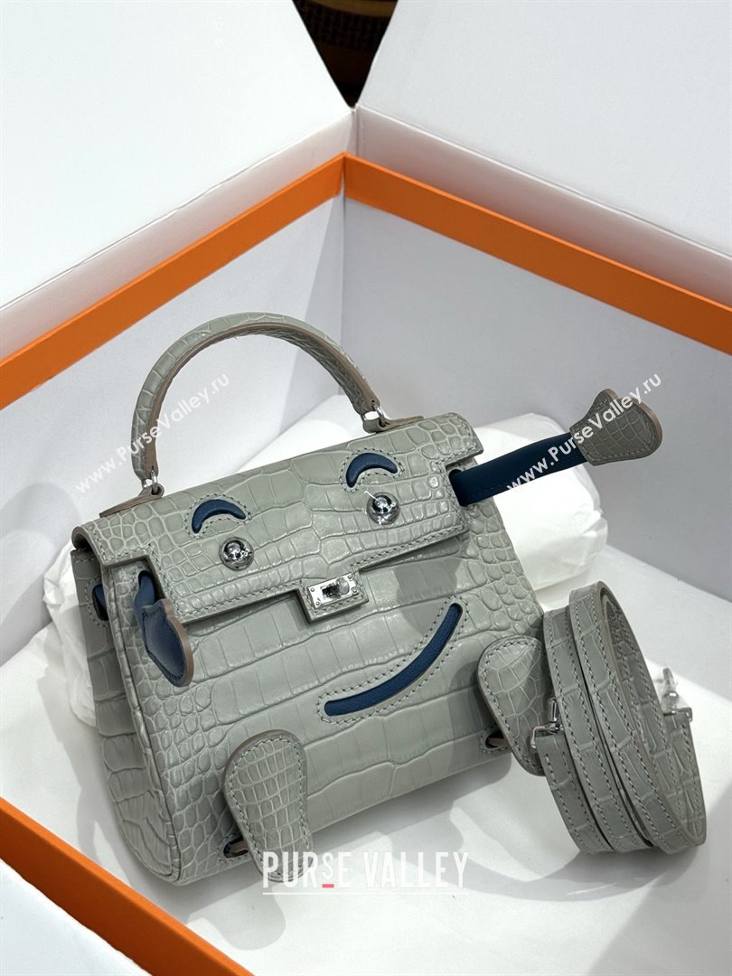 Hermes Kelly Doll Bag in Matt Alligator Leather Grey/Blue 2025(Handmade) (XX-25122621)
