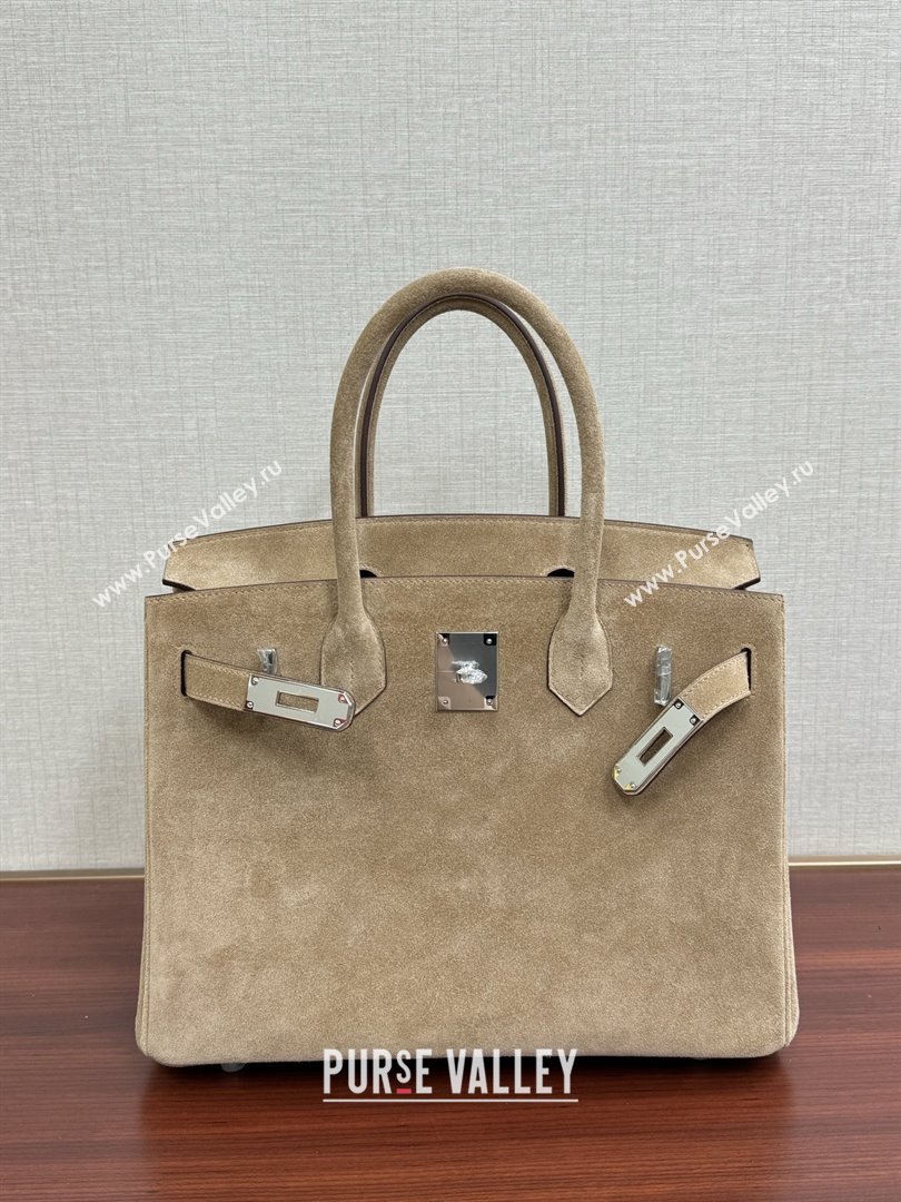 Hermes Birkin 25/30 Bag in Suede Leather Beige/Silver 2025(Handmade) (XX-25122611)
