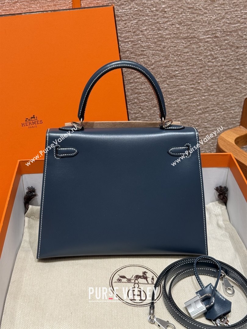 Hermes Kelly 25 Bag in Box Leather 7P Blue/Silver 2025(Handmade) (XX-25122614)