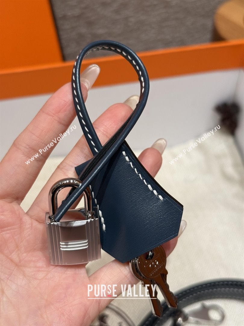 Hermes Kelly 25 Bag in Box Leather 7P Blue/Silver 2025(Handmade) (XX-25122614)