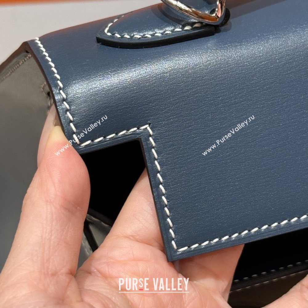 Hermes Kelly 25 Bag in Box Leather 7P Blue/Silver 2025(Handmade) (XX-25122614)