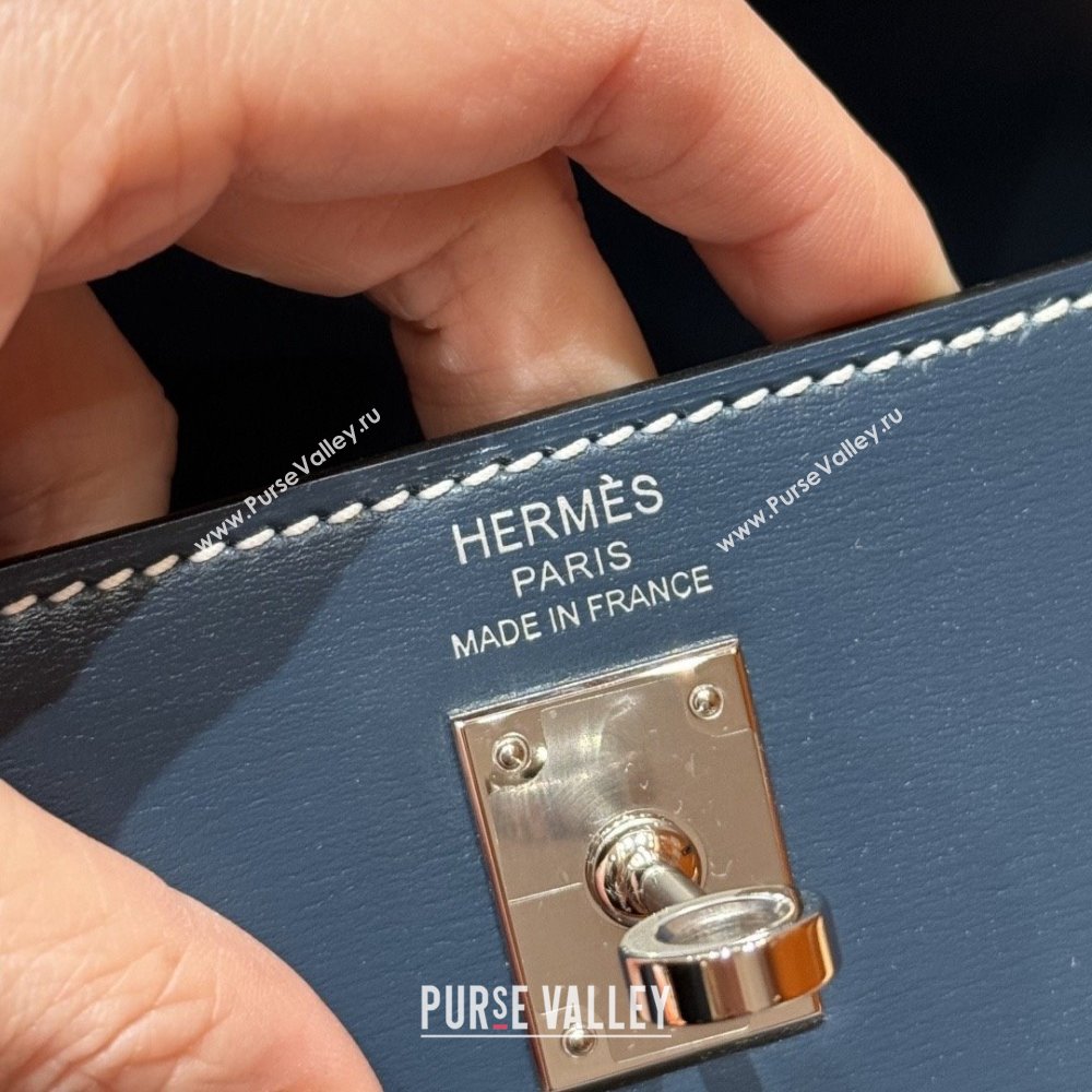 Hermes Kelly 25 Bag in Box Leather 7P Blue/Silver 2025(Handmade) (XX-25122614)