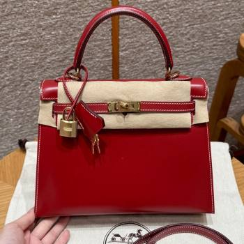 Hermes Kelly 25 Bag in Box Leather 5X Rouge Piment/Gold 2025(Handmade) (XX-25122615)