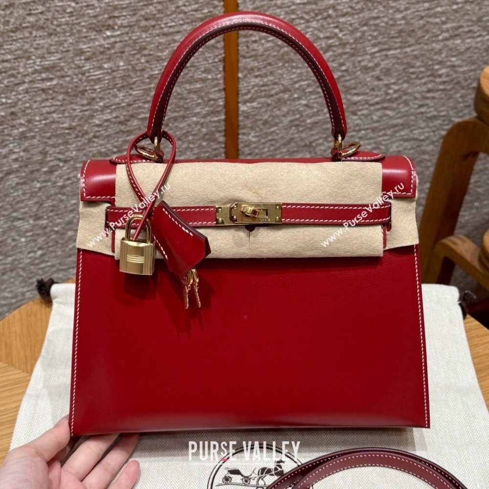 Hermes Kelly 25 Bag in Box Leather 5X Rouge Piment/Gold 2025(Handmade) (XX-25122615)