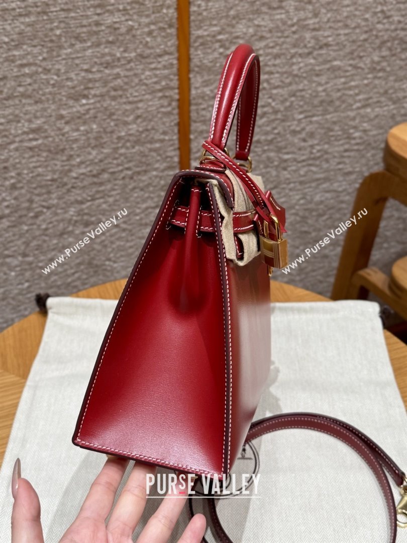 Hermes Kelly 25 Bag in Box Leather 5X Rouge Piment/Gold 2025(Handmade) (XX-25122615)