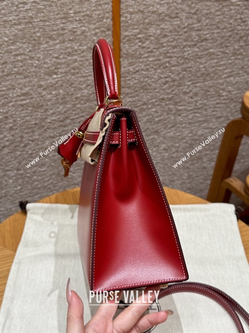 Hermes Kelly 25 Bag in Box Leather 5X Rouge Piment/Gold 2025(Handmade) (XX-25122615)