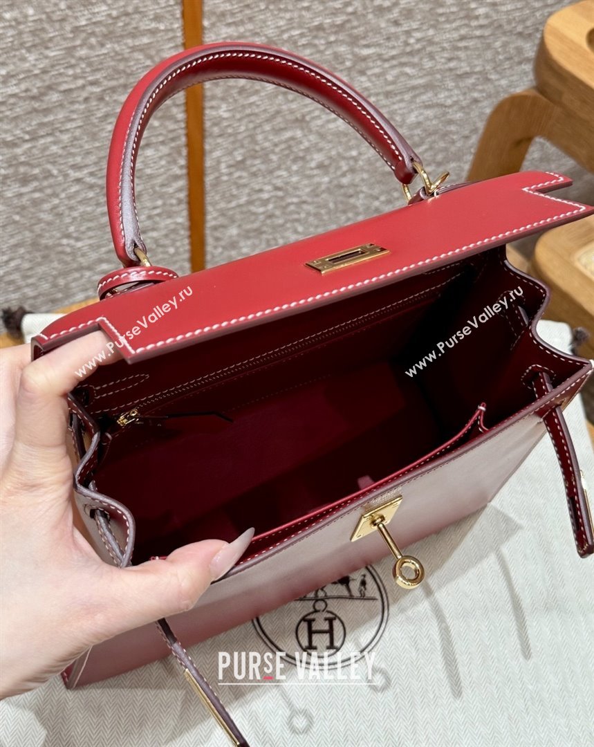 Hermes Kelly 25 Bag in Box Leather 5X Rouge Piment/Gold 2025(Handmade) (XX-25122615)