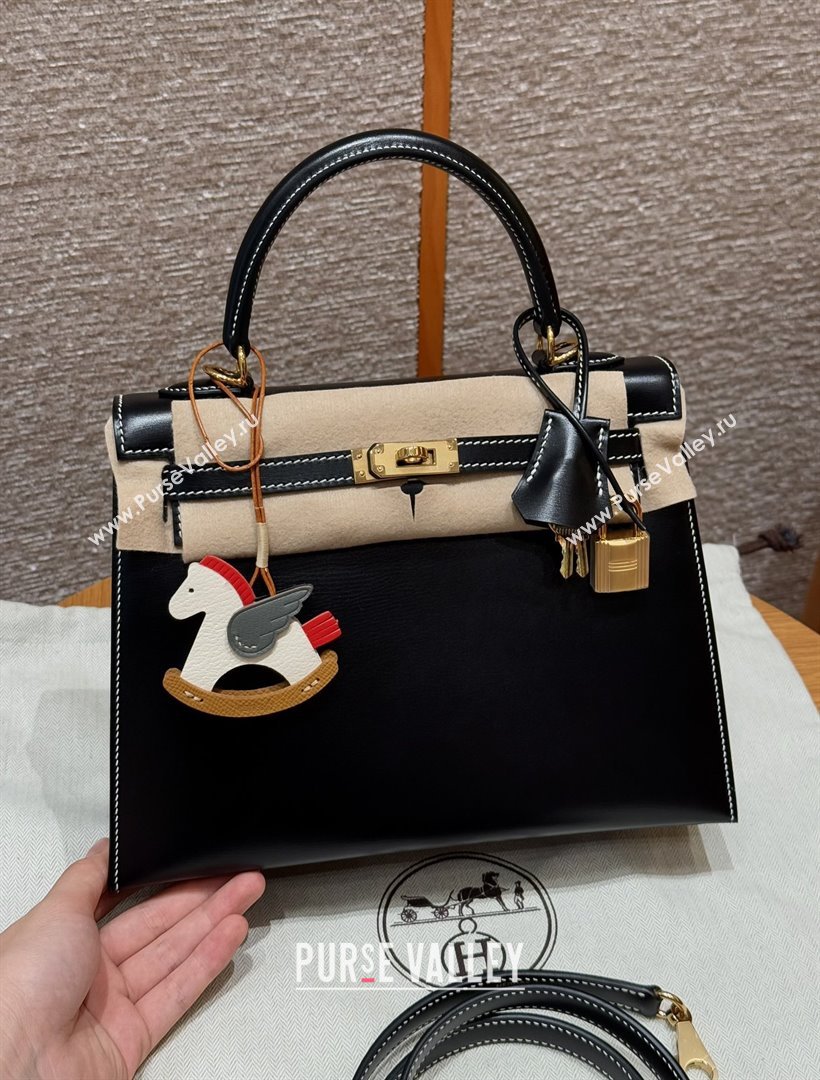 Hermes Kelly 25 Bag in Box Leather Black/Gold 2025(Handmade) (XX-25122616)