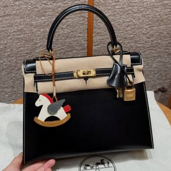 Hermes Kelly 25 Bag in Box Leather Black/Gold 2025(Handmade) (XX-25122616)