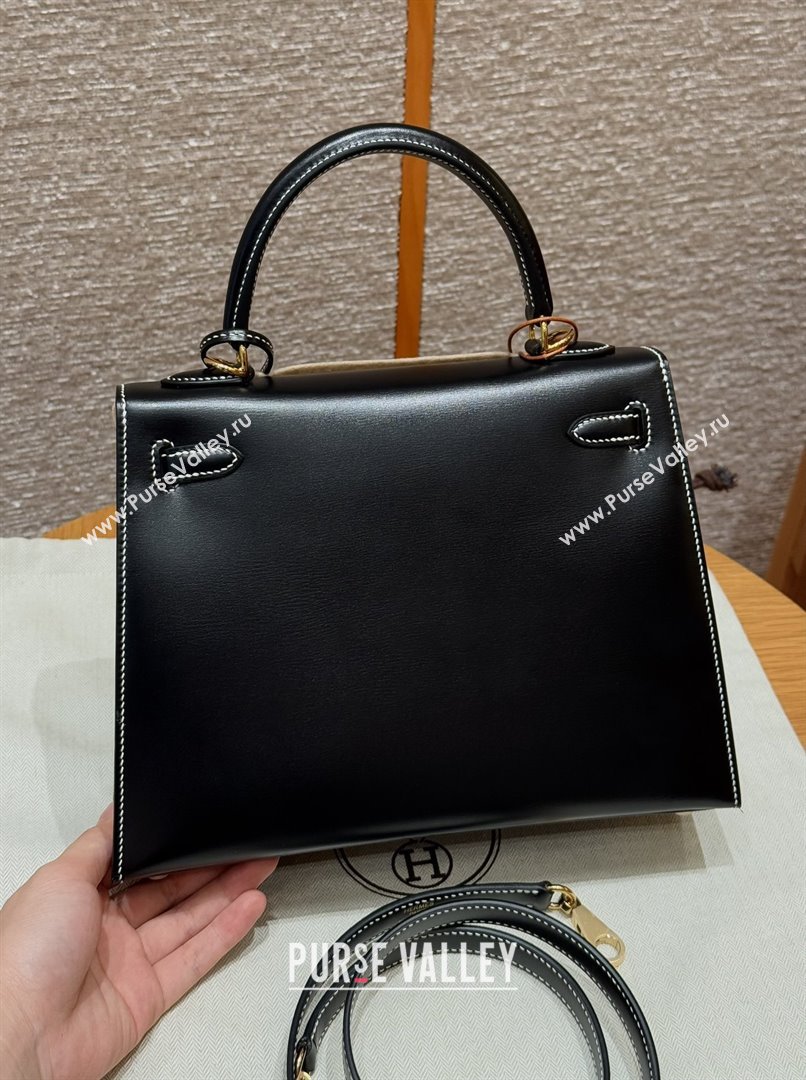 Hermes Kelly 25 Bag in Box Leather Black/Gold 2025(Handmade) (XX-25122616)