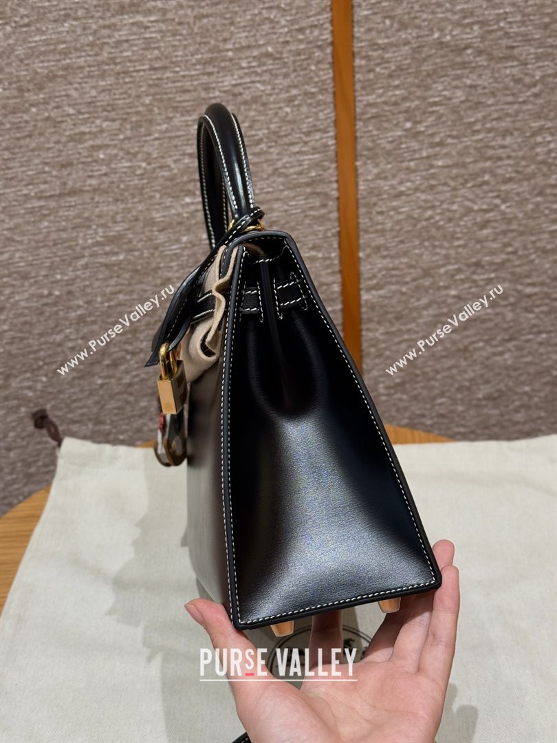 Hermes Kelly 25 Bag in Box Leather Black/Gold 2025(Handmade) (XX-25122616)
