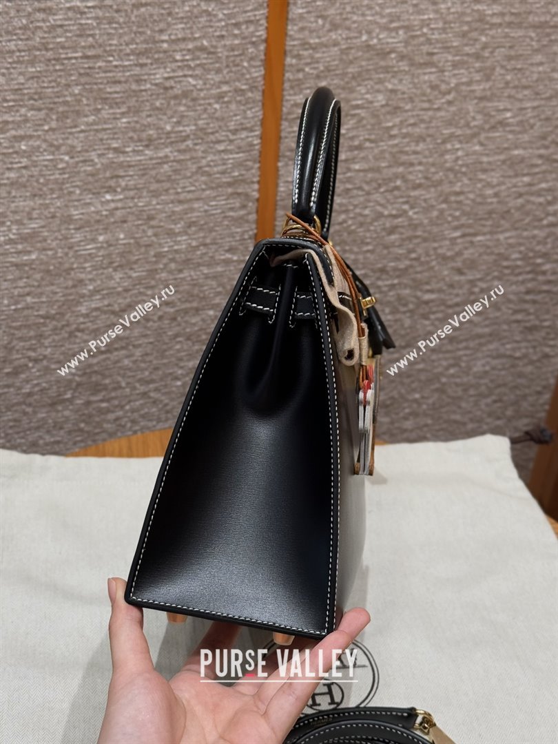 Hermes Kelly 25 Bag in Box Leather Black/Gold 2025(Handmade) (XX-25122616)
