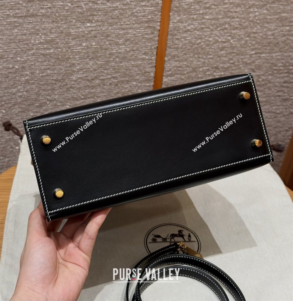 Hermes Kelly 25 Bag in Box Leather Black/Gold 2025(Handmade) (XX-25122616)