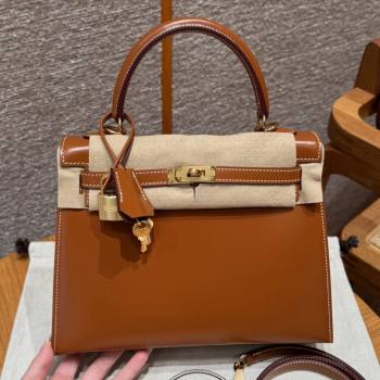 Hermes Kelly 25 Bag in Box Leather Brown/Gold 2025(Handmade) (XX-25122617)