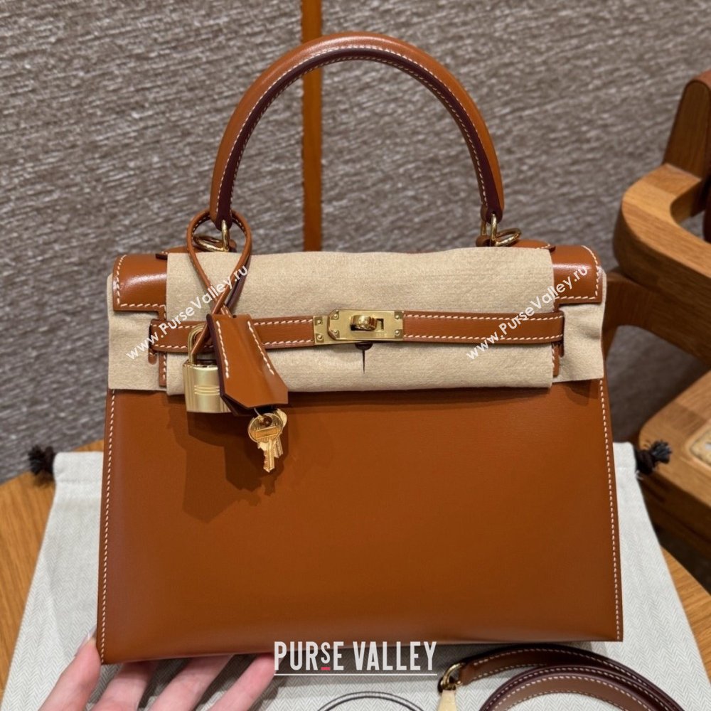 Hermes Kelly 25 Bag in Box Leather Brown/Gold 2025(Handmade) (XX-25122617)