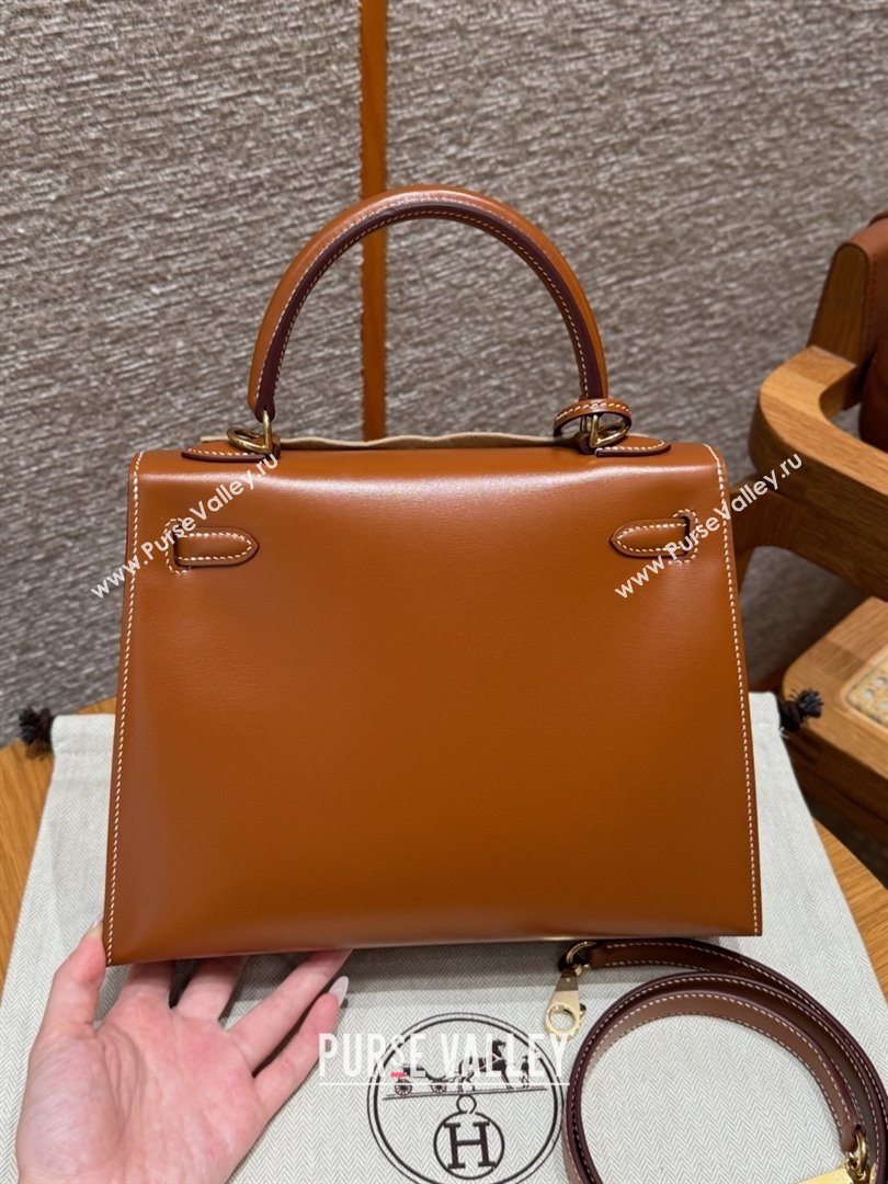 Hermes Kelly 25 Bag in Box Leather Brown/Gold 2025(Handmade) (XX-25122617)