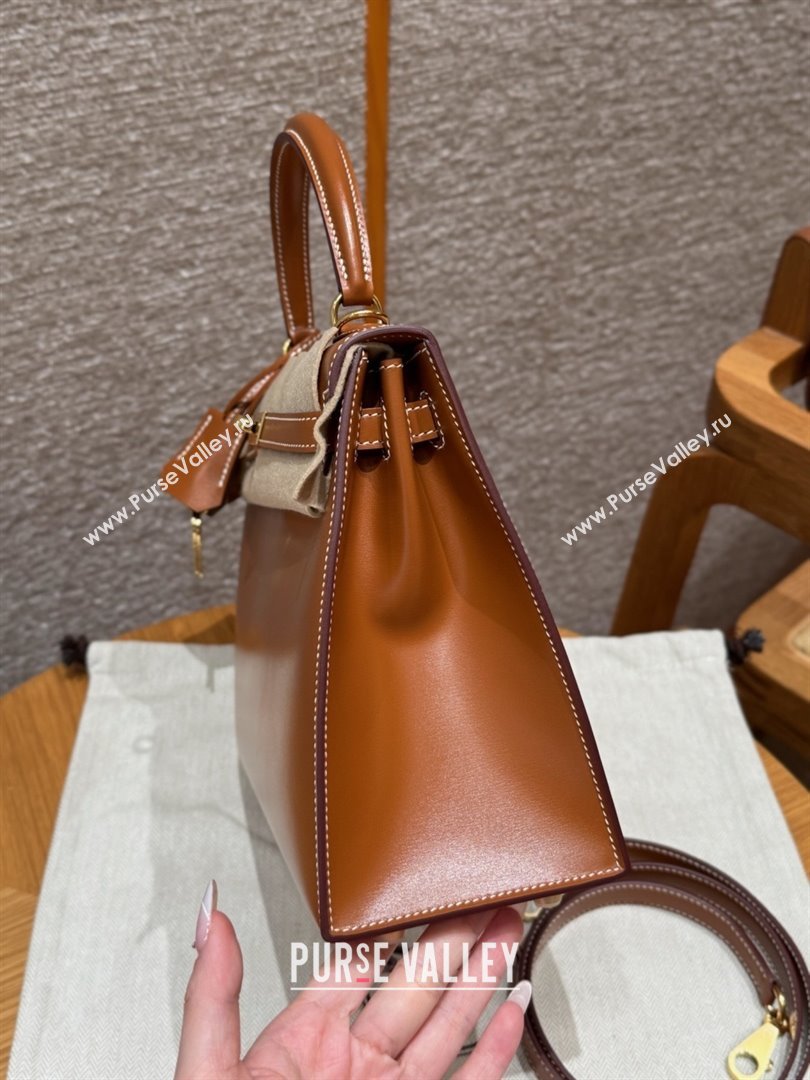 Hermes Kelly 25 Bag in Box Leather Brown/Gold 2025(Handmade) (XX-25122617)