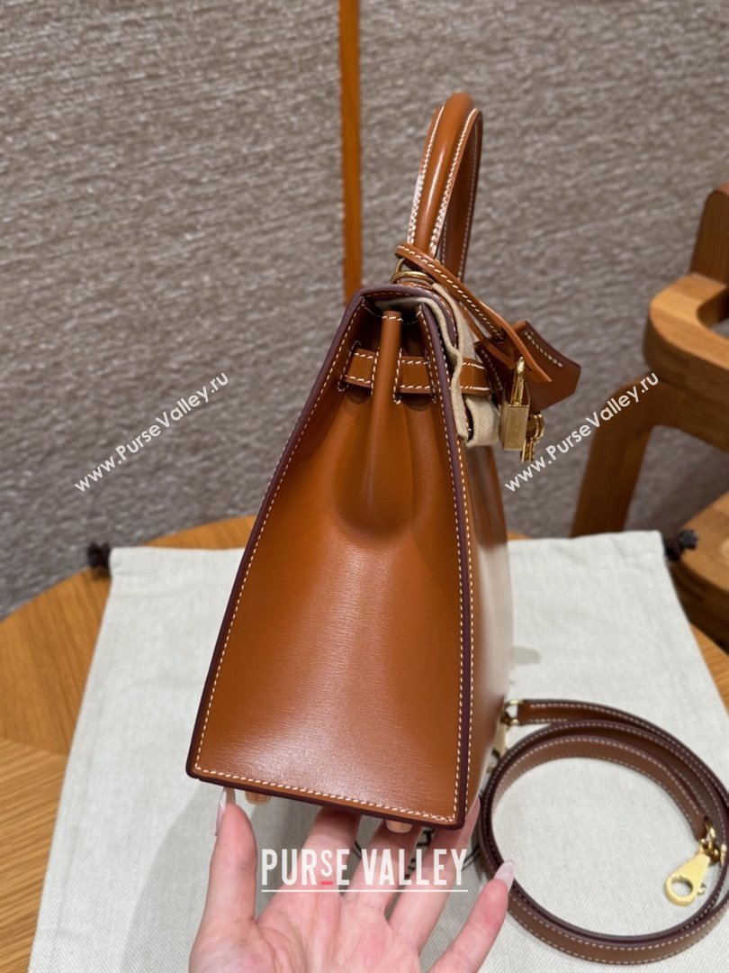 Hermes Kelly 25 Bag in Box Leather Brown/Gold 2025(Handmade) (XX-25122617)