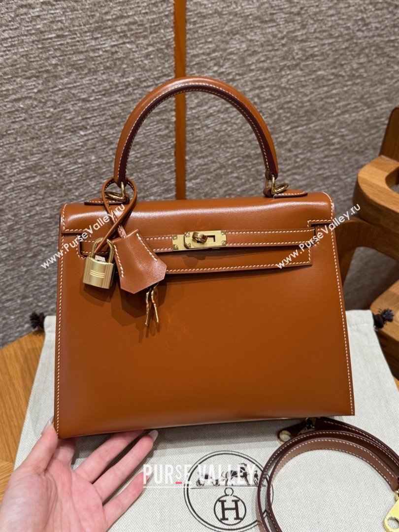 Hermes Kelly 25 Bag in Box Leather Brown/Gold 2025(Handmade) (XX-25122617)