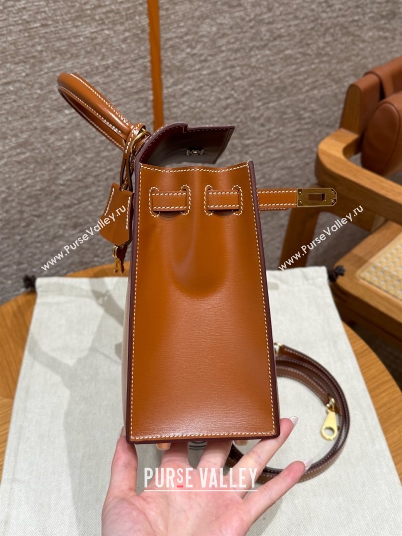 Hermes Kelly 25 Bag in Box Leather Brown/Gold 2025(Handmade) (XX-25122617)