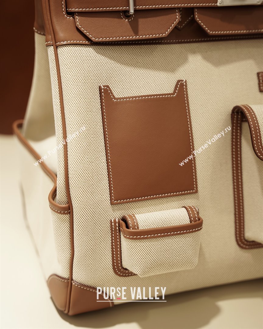 Hermes HAC CARGO HAUT A COURROIES 40 Bag in Canvas Swift Leather Brown 2025(Handmade) (XX-25122601)