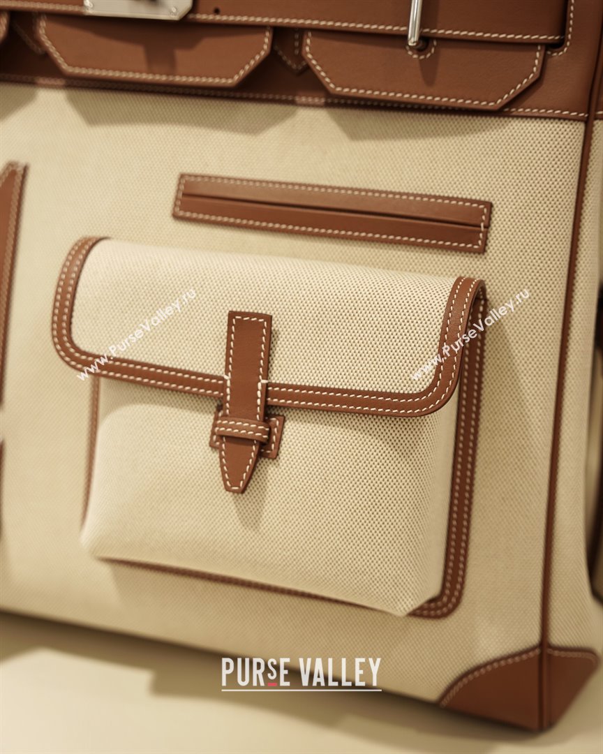 Hermes HAC CARGO HAUT A COURROIES 40 Bag in Canvas Swift Leather Brown 2025(Handmade) (XX-25122601)