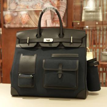 Hermes HAC CARGO HAUT A COURROIES 40 Bag in Canvas Swift Leather Black 2025(Handmade) (XX-25122602)