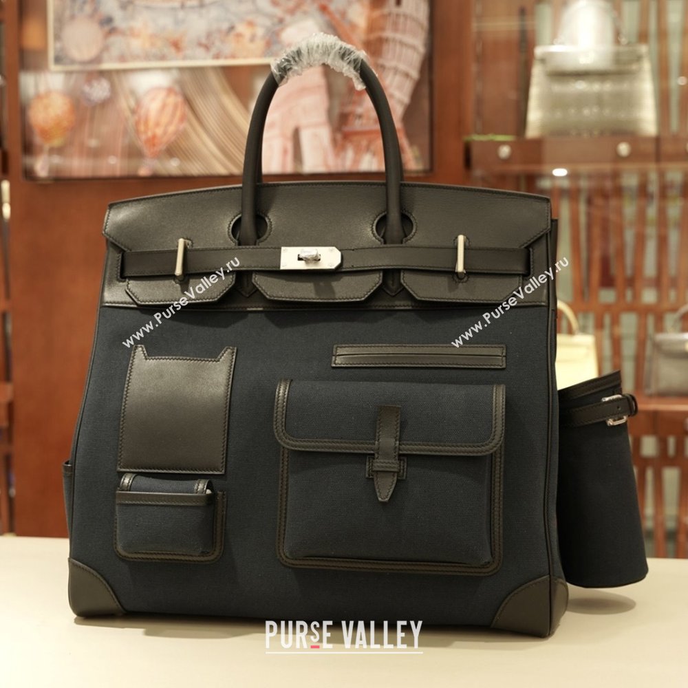 Hermes HAC CARGO HAUT A COURROIES 40 Bag in Canvas Swift Leather Black 2025(Handmade) (XX-25122602)