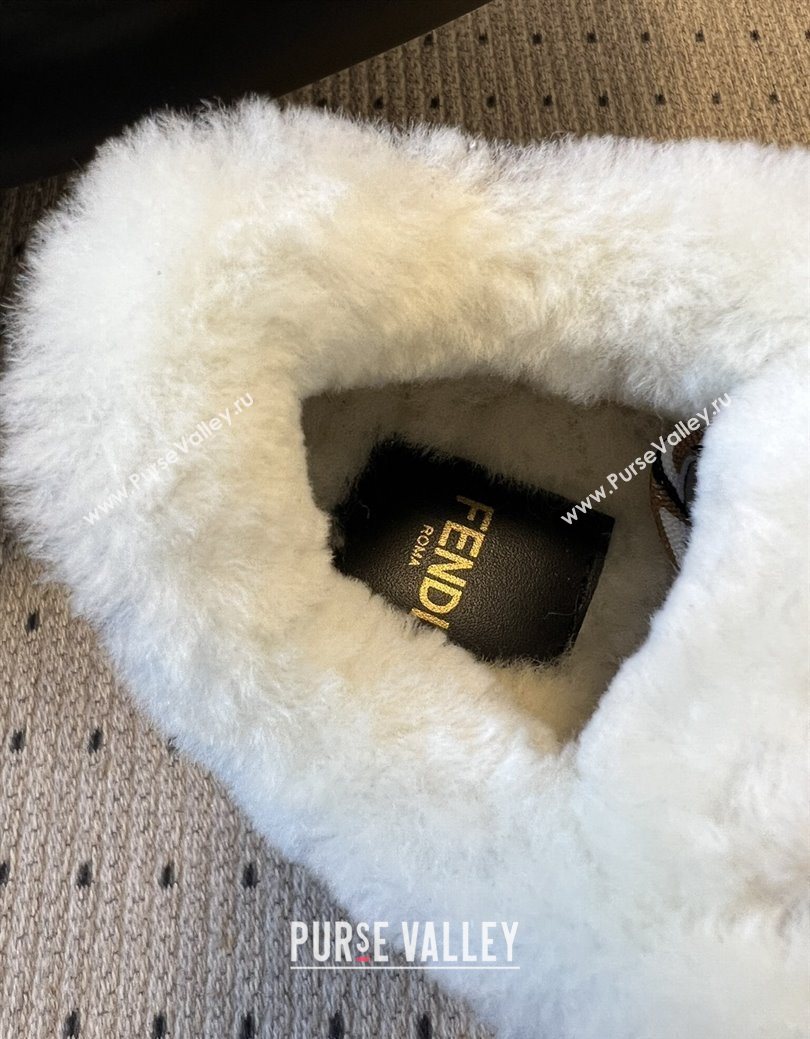 Fendi Match Low Top Platform Shoes in White Leather  Shearling with Charm Black 2025 (MGN-25122910)