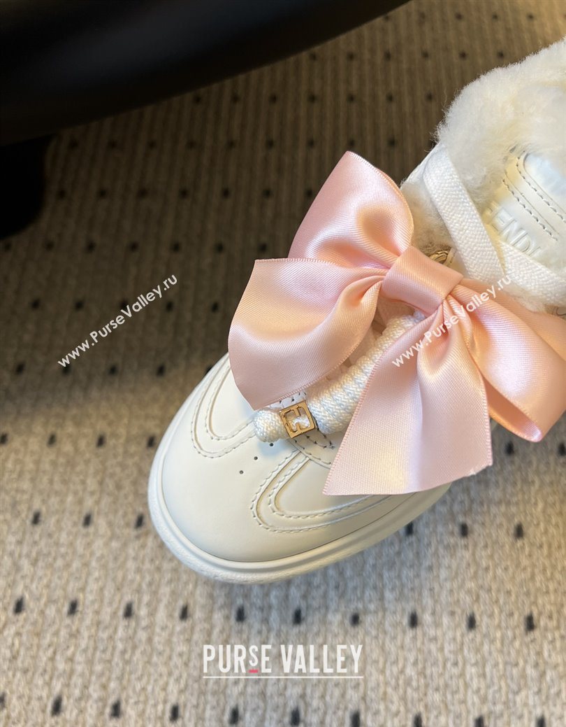Fendi Match Low Top Platform Shoes in White Leather  Shearling with Charm White 2025 (MGN-25122911)