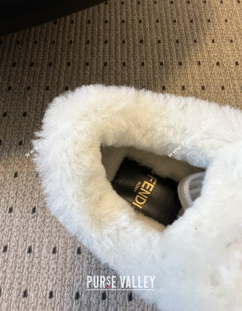 Fendi Match Low Top Platform Shoes in White Leather  Shearling with Charm White 2025 (MGN-25122911)
