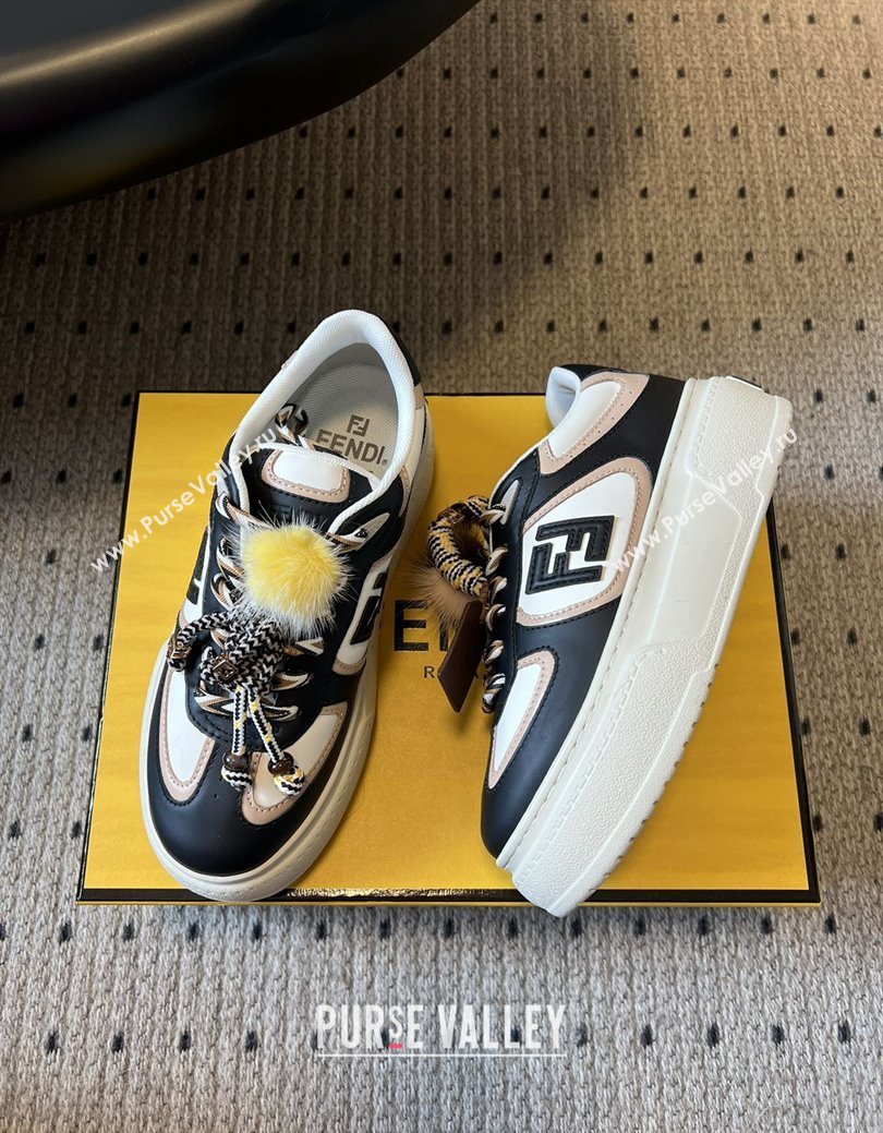 Fendi Match Low Top Platform Shoes in White Leather with Charm Black 2025 (MGN-25122915)
