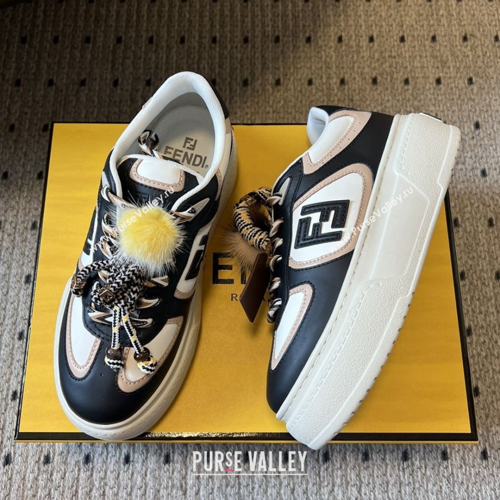 Fendi Match Low Top Platform Shoes in White Leather with Charm Black 2025 (MGN-25122915)