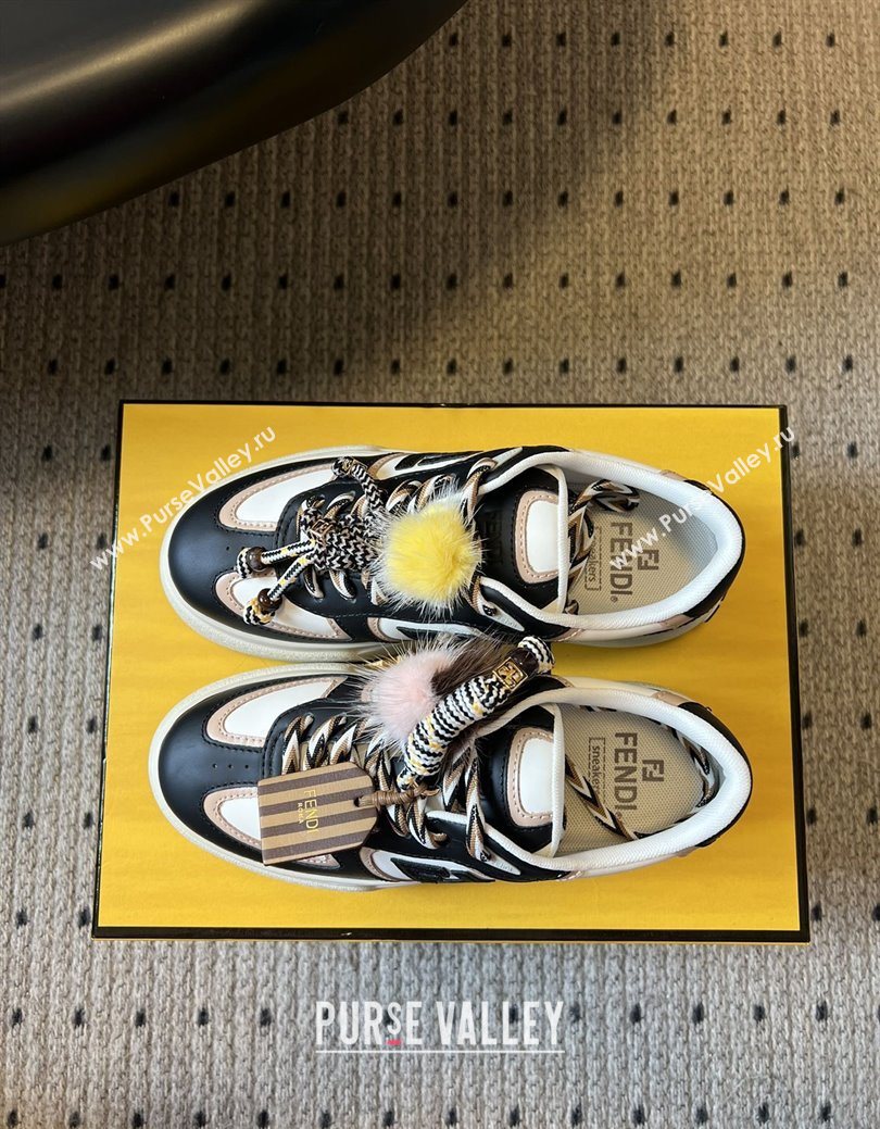 Fendi Match Low Top Platform Shoes in White Leather with Charm Black 2025 (MGN-25122915)