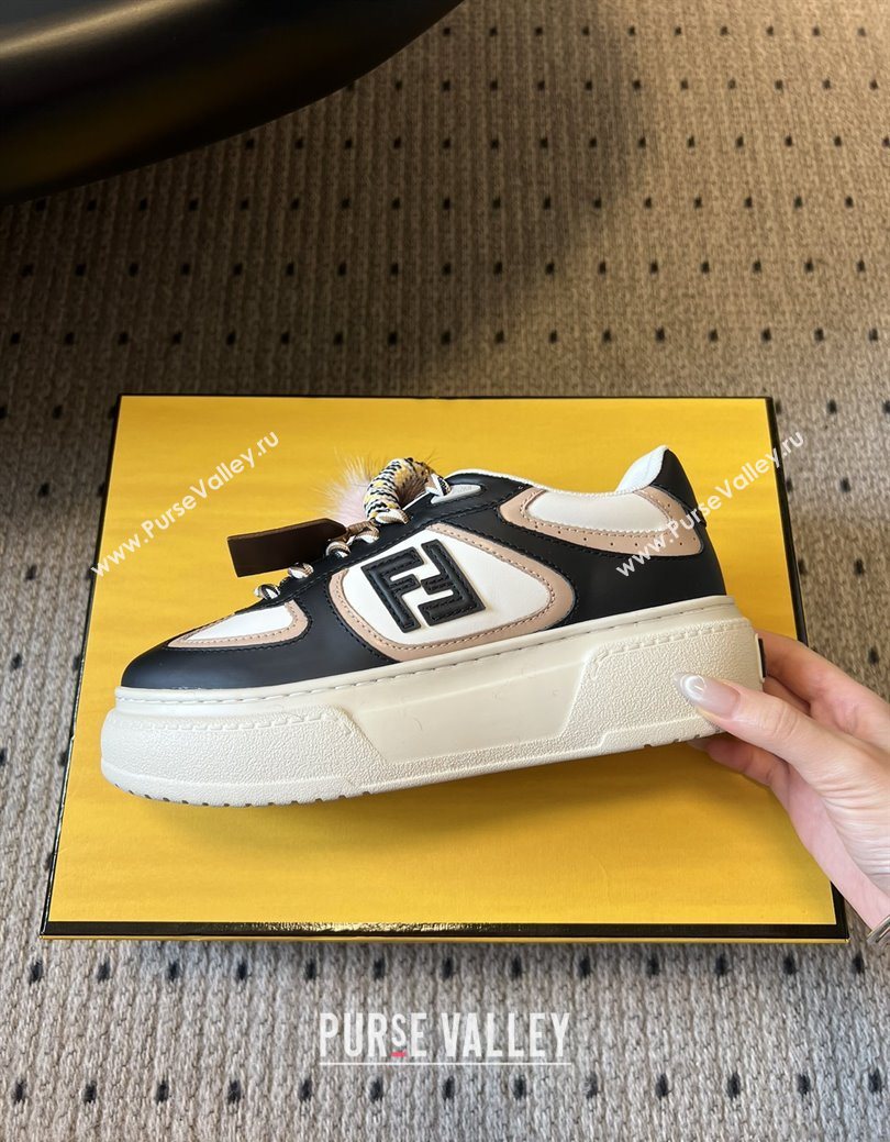 Fendi Match Low Top Platform Shoes in White Leather with Charm Black 2025 (MGN-25122915)