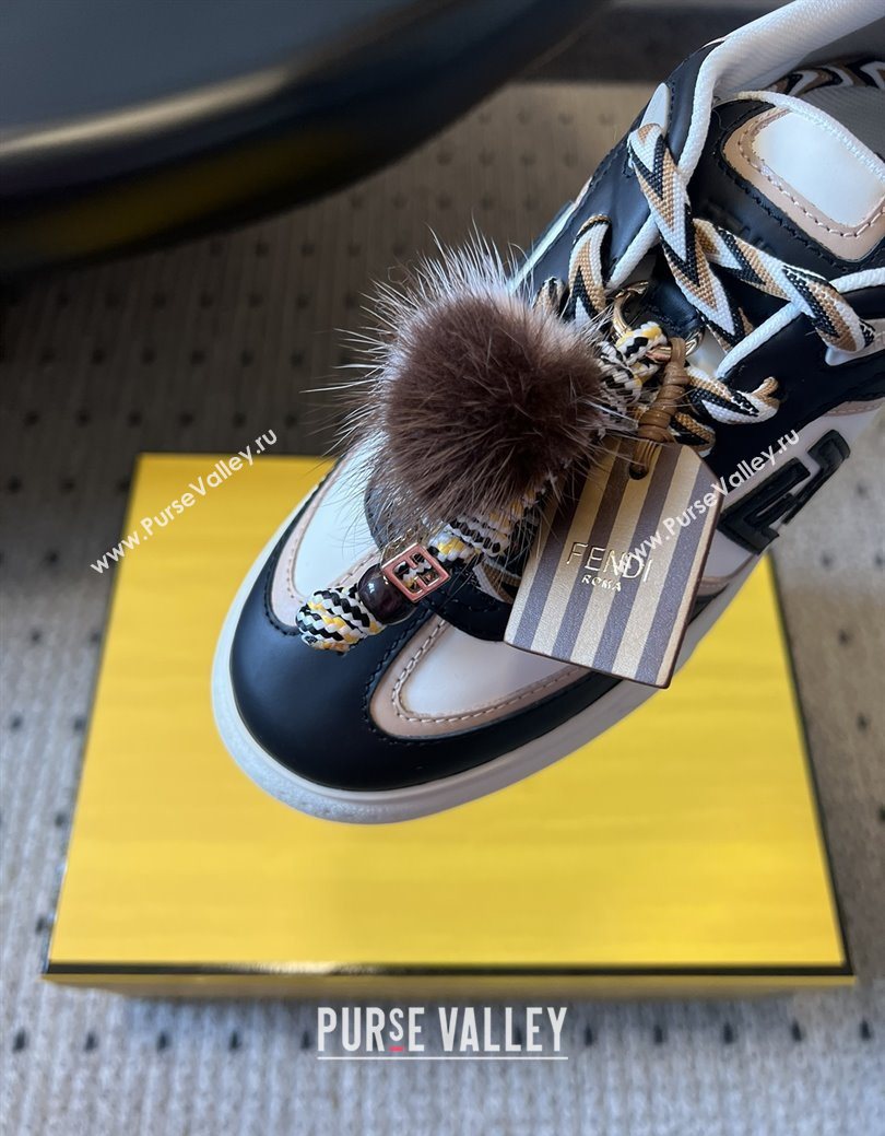 Fendi Match Low Top Platform Shoes in White Leather with Charm Black 2025 (MGN-25122915)