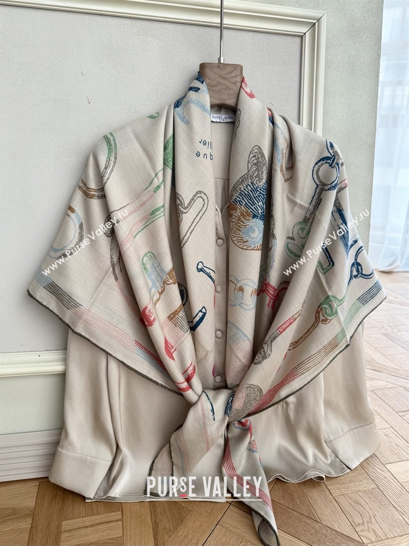 Hermes Inventaire Poetique Pour un Conte Sellier Shawl 140 Scarf 140 H1515 White/Green 2026 Top (WTZ-26010615)