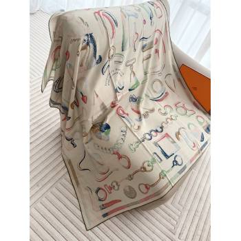 Hermes Inventaire Poetique Pour un Conte Sellier Shawl 140 Scarf 140 H1515 White/Green 2026 Top (WTZ-26010615)